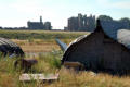 Lindisfarne - boat sheds (shed boats?) and priory