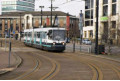 Tram 2004 approaches Salford Quays tram stop