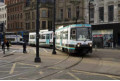 Tram 1017 arrives at Piccadilly from Altrincham